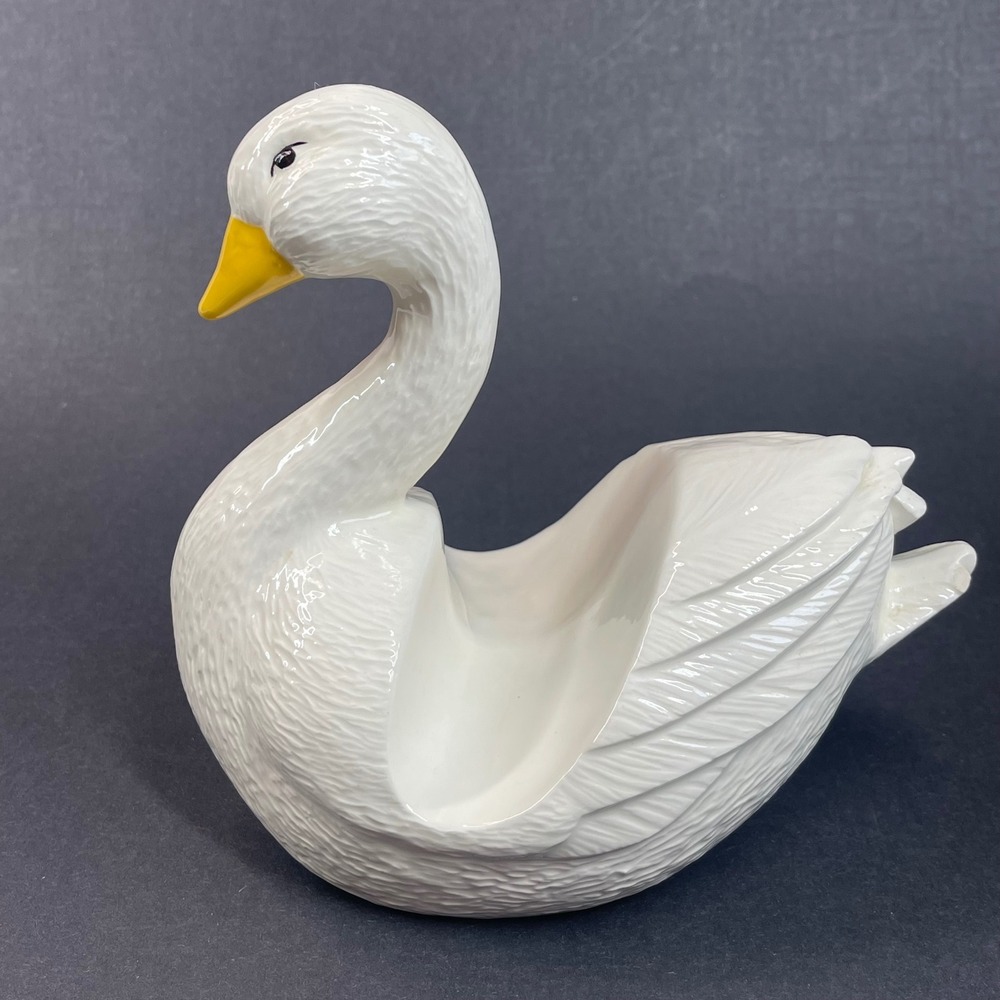 Vintage Ceramic Goose Towel Holder White Duck Figurine Cottagecore Decor